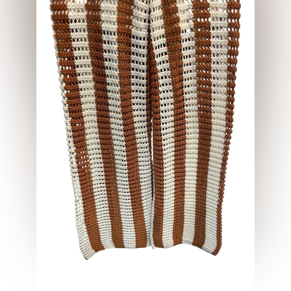 Solitaire Crocket Cream and Brown Wide Leg Elastic Waist Pants - Medium - Picture 4 of 8